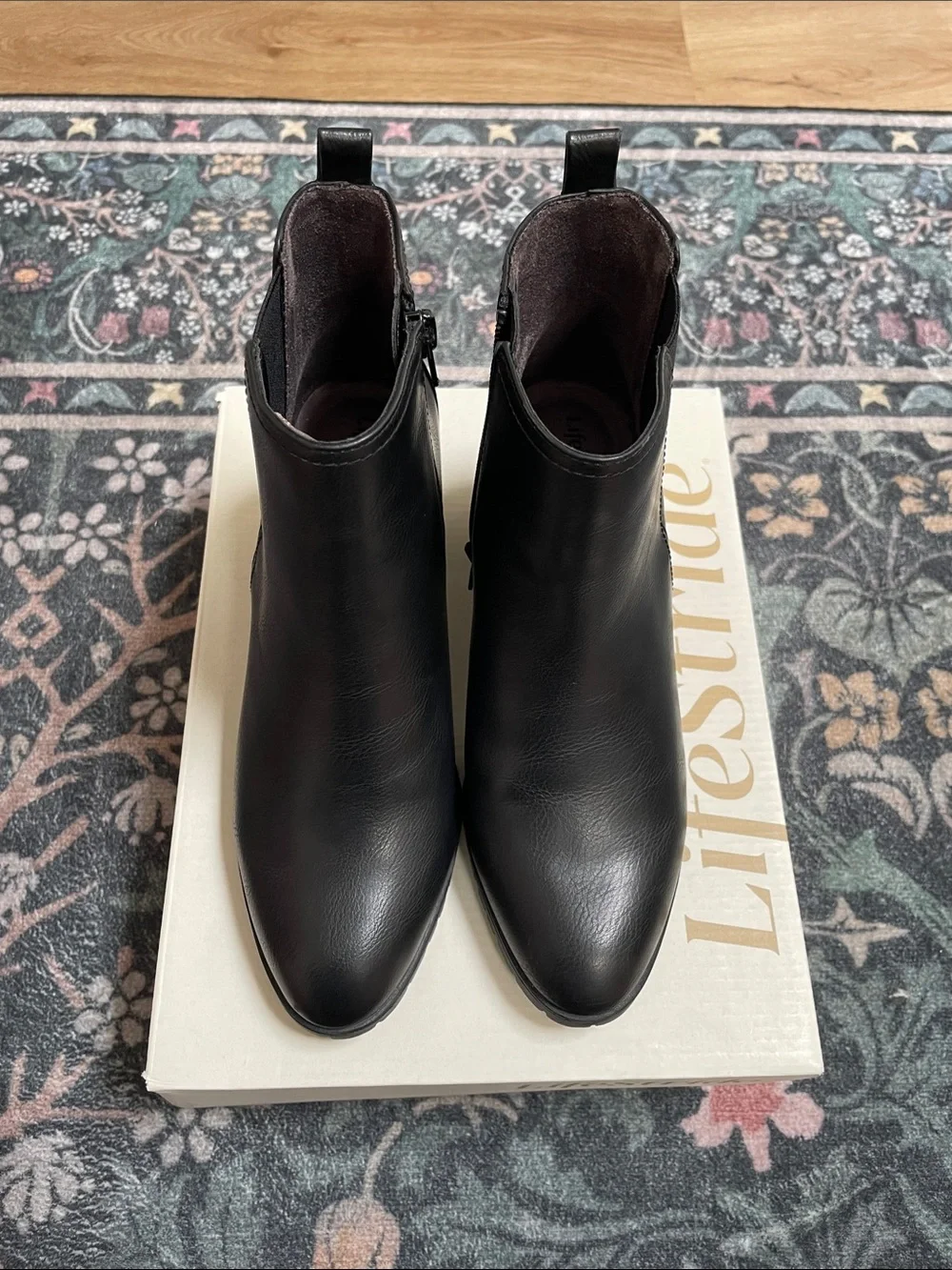 Life Stride Black Faux-Leather Ankle Booties with Block Heel